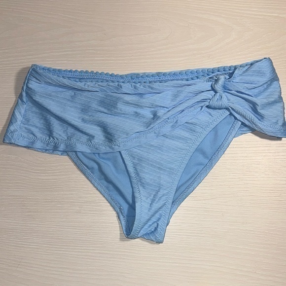 Jessica Simpson Swim Pom Pom Hem Faux Tie Wrap Baby Blue One Piece Bikini Bottom - Picture 1 of 7
